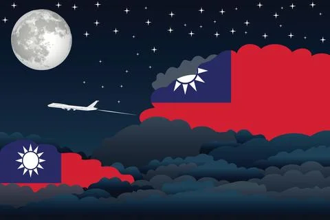 Taiwan Night Clouds Airplane Vector Illustration Stock Illustration