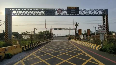 Taiwan Railway Level Crossing, Cherry Blossom Wooden Road Stock Photos