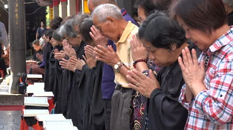 Taiwan religion, prayer session, special ceremony, folded hands, Asia Stock Footage