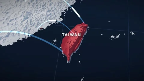 Taiwan Strait 3D elevation relief map with taiwan highlighted in red Видео 344010868