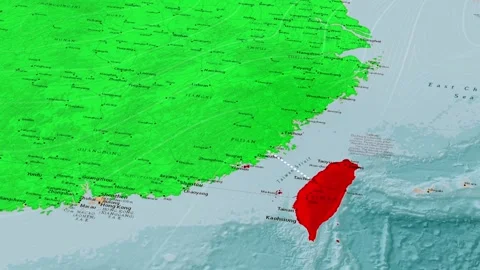 Taiwan Strait Map China Taiwan Political Boundary Animation Stock Footage 346168588