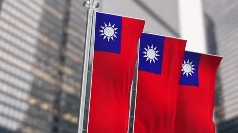 Taiwan vertical flags waving in the wind Stock Footage 297217627