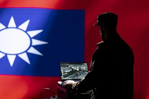 Taiwanese army communication systems operator manages broadcasting networks 库存照片