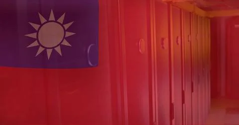 Taiwanese flag image over server racks in data center Illustrazione stock