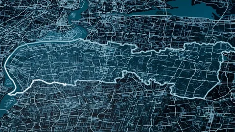 Taizhou China Glowing Digital Map Animation 4K Vidéo 337802538