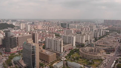 Taizhou city in Zhejiang province. Jiaojiang District. Aerial view in 4K Stock Footage