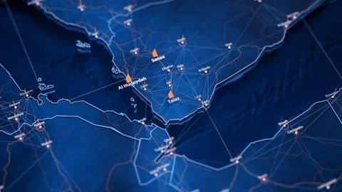 Taizz map big data visualization. Futuristic map infographic of city in Yemen Stock Illustration