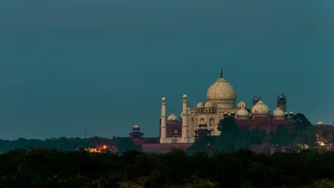 Taj Mahal in Agra, India at night. Time-lapse Stock Footage