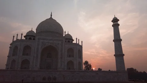 Taj mahal front view during colorful sunrise Stock Footage 120105970