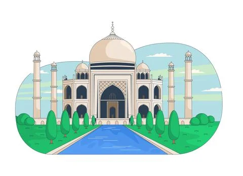 Taj Mahal landscape 2D vector illustration Ilustração Stock