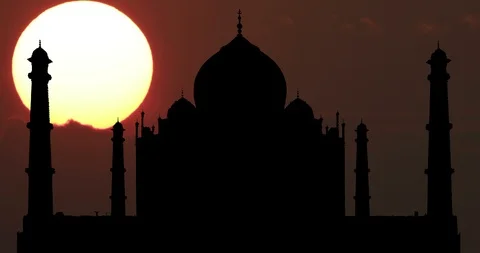 Taj Mahal Religion INDIA Silhouette Timelapse Time Lapse at Sunset. Landmark Stock Footage