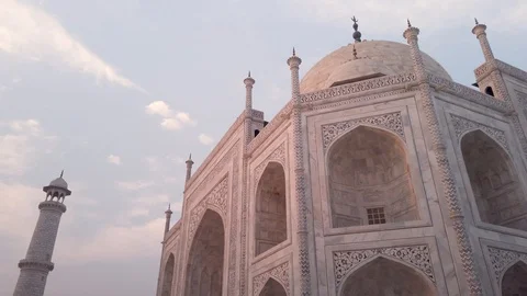 Taj mahal White marble with soft light sunrise of the structure building, India Stock Footage 120106112