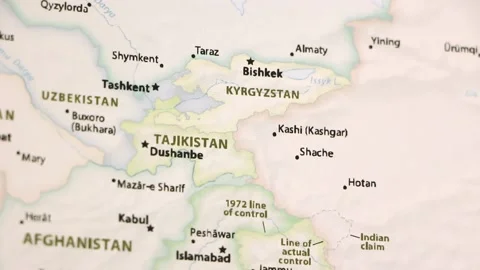 Tajikistan and Kyrgyzstan on a Map Stock Footage 99271653
