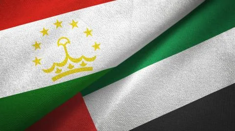 Tajikistan and United Arab Emirates two flags textile cloth, fabric texture Stock Illustration
