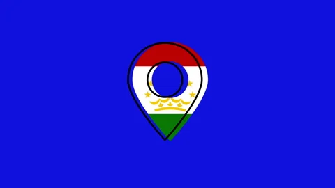 Tajikistan flag inside gps pointer icon on blue background Stock Footage 319019407
