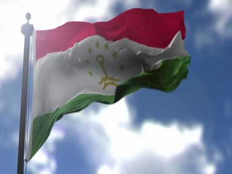 Tajikistan Flag is Waving Against Blue Sky Stock Footage