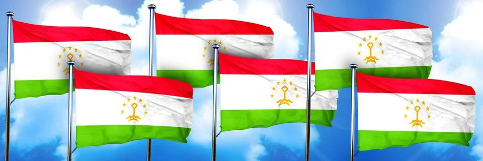 Tajikistan flags, 3D rendering, on a cloud background Stock Illustration