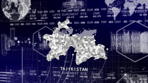Tajikistan Map Animation Loop | Growth, GDP, Oil Economy &amp; Development Insights Stock Footage 331575195