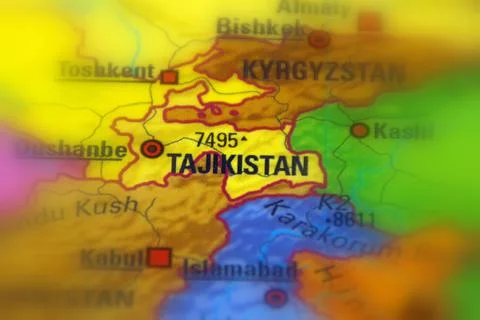 Tajikistan on a map Stock Photos