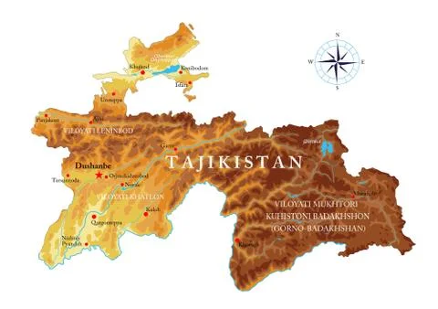Tajikistan physical map Stock Illustration