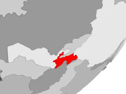 Tajikistan in red on grey map Stock Illustration