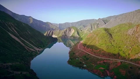 Tajikistan, river Nurek, aer drone #2 Stock Footage