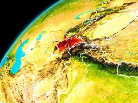 Tajikistan from space Stock Illustration