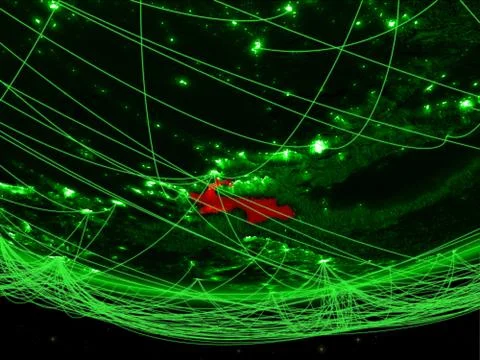 Tajikistan from space with network Illustrazione stock