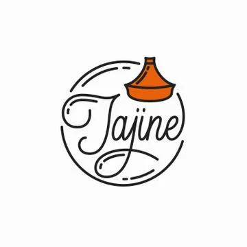 Tajine menu logo. Round linear logo of tagine Stock Illustration