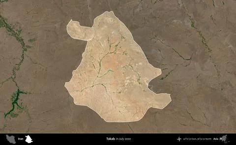 Takab highlighted, Iran. Satellite image. July 2020 Stock Illustration