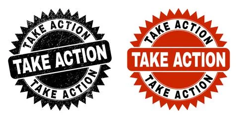 TAKE ACTION Black Rosette Watermark with Scratched Texture Illustrazione stock