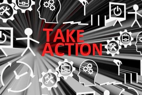 TAKE ACTION concept blurred background 3d render illustration Stock Illustration