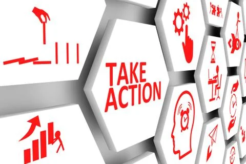 TAKE ACTION concept cell background 3d illustration Stock Illustration