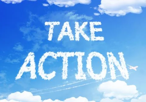 Take action text on the sky. Illustrazione stock