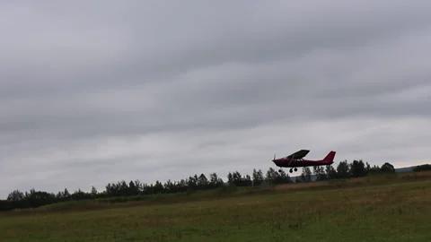Take-off of an airplane over a field, take-off of a light aircraft Stock Footage 196242181