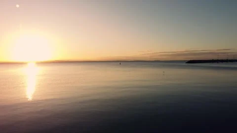 Take off and flight over ocean at sunrise, bird flying across frame, 4K Video stock 242405201