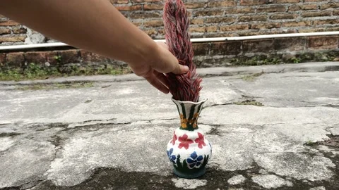 Take and put a small duster into a flower vase Stock Footage 162355387