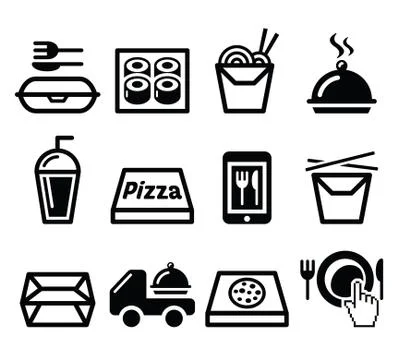Take away box, meal vector icons set Stock Illustration