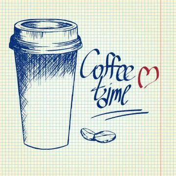 Take away coffee cup on notebook background Stock Illustration