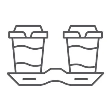 Take away coffee cups thin line icon, drink and caffeine, coffee tray sign Ilustração Stock
