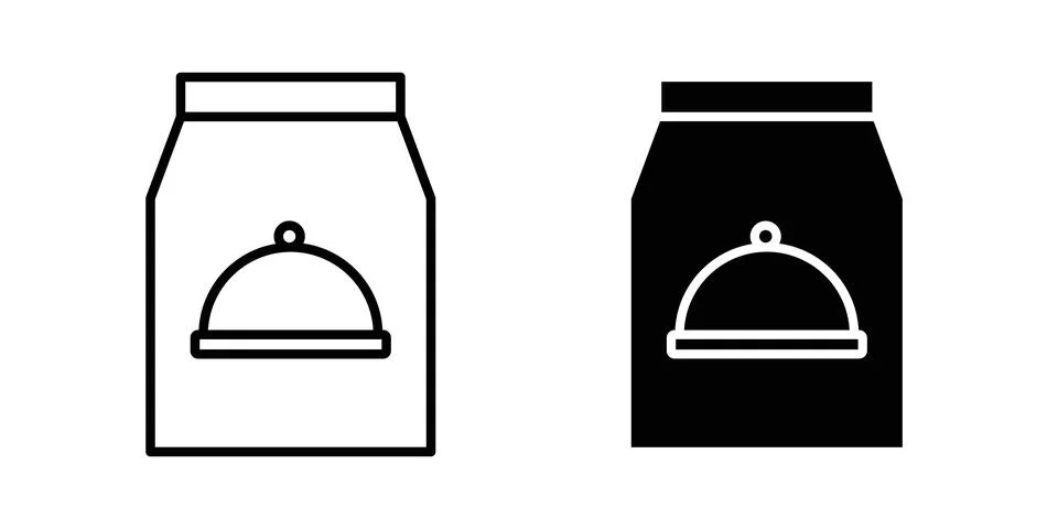 Take away food icon solid, line, and editable vector set. Stock Illustration