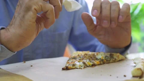 Take a bite of pizza Stock Footage 281006155