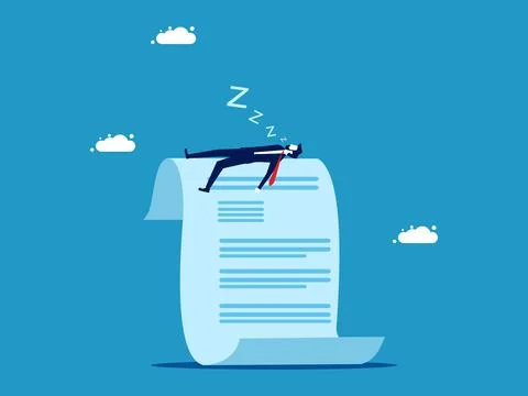 Take a break from document checking. Businessman sleeping on document paper Stock Illustration