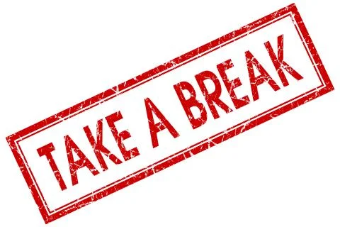 Take a break red square stamp isolated on white background Illustrazione stock