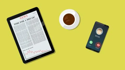 Take a break says the article. Decline boss call. Take a break concept with c Stock Illustration