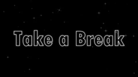 Take a Break text overlay with glowing stars on a black background for video Stock Footage 344625992