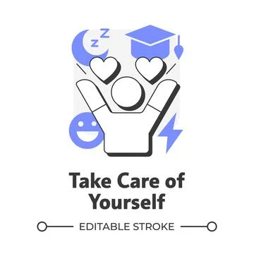 Take care of yourself flat outline concept icon Illustrazione stock