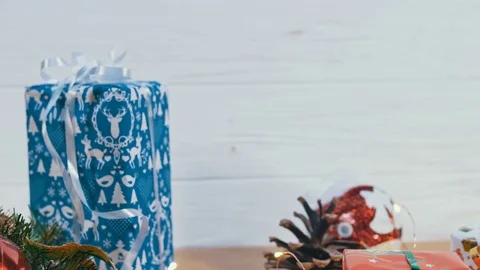 Take Christmas Gift Box on White Background Stock-Footage 82591699