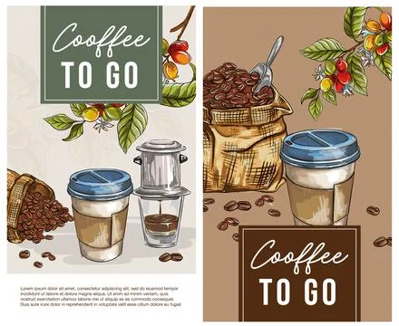 Take coffee with you. coffee to go. set coffee banner, Graphic style elements Stock Illustration