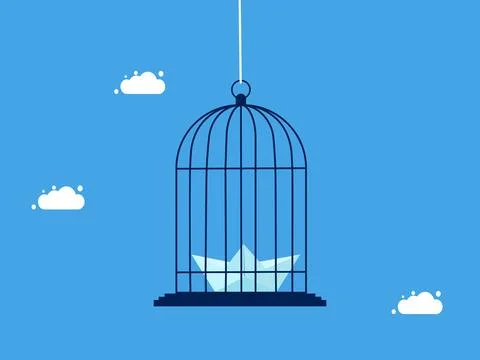 Take control of the business. Restrict or lock the paper boat in the birdcage Stock Illustration